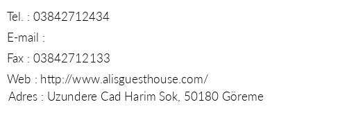 Ali's Guest House telefon numaralar, faks, e-mail, posta adresi ve iletiim bilgileri